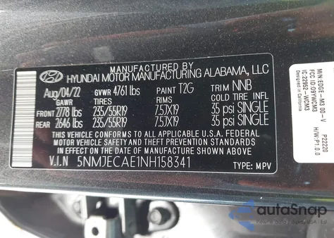 2022 Hyundai Tucson Limited z USA, uszkodzony, nr VIN 5NMJECAE1NH158341